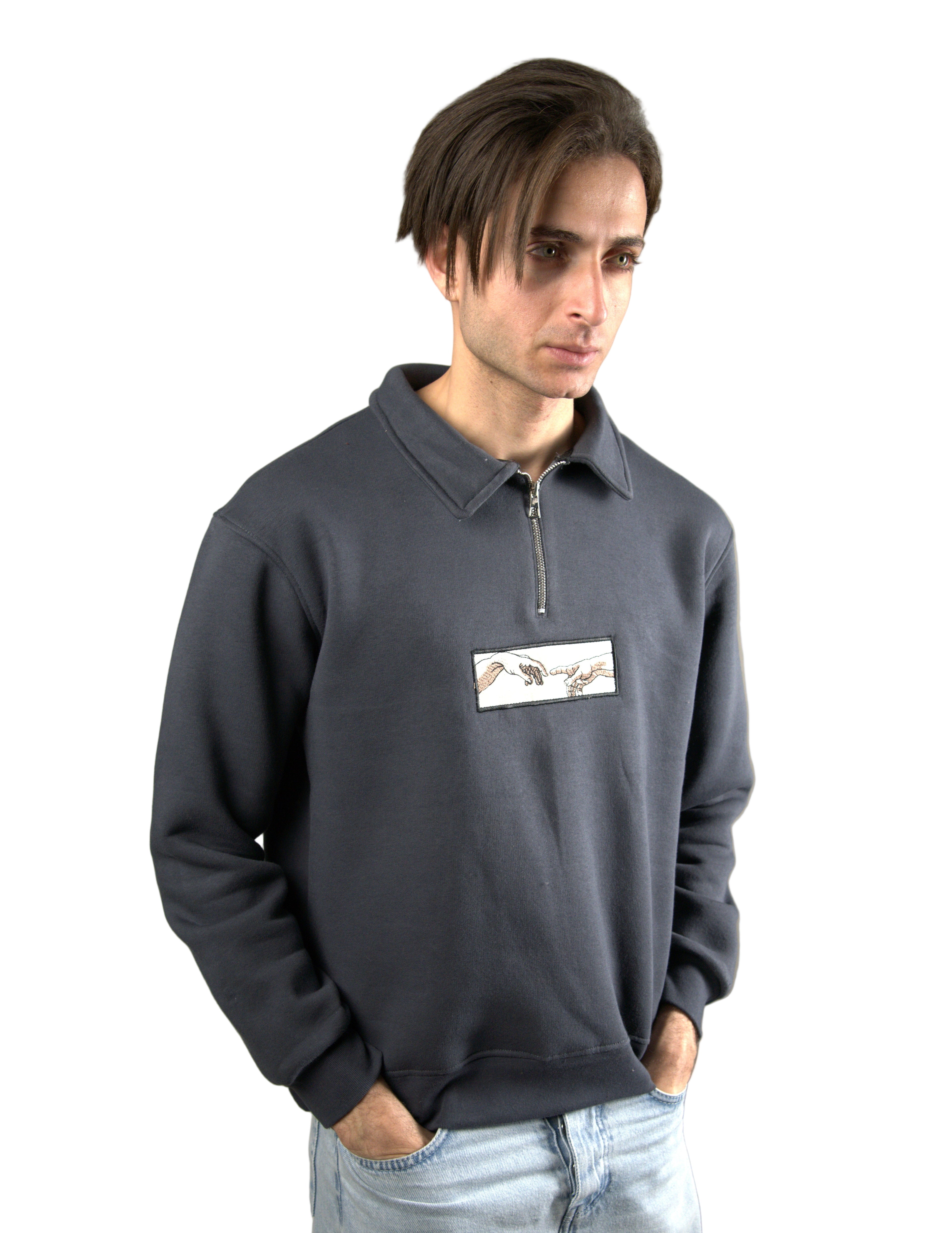 Embroidery Quarter Zipper Streetwear Sweatshirt