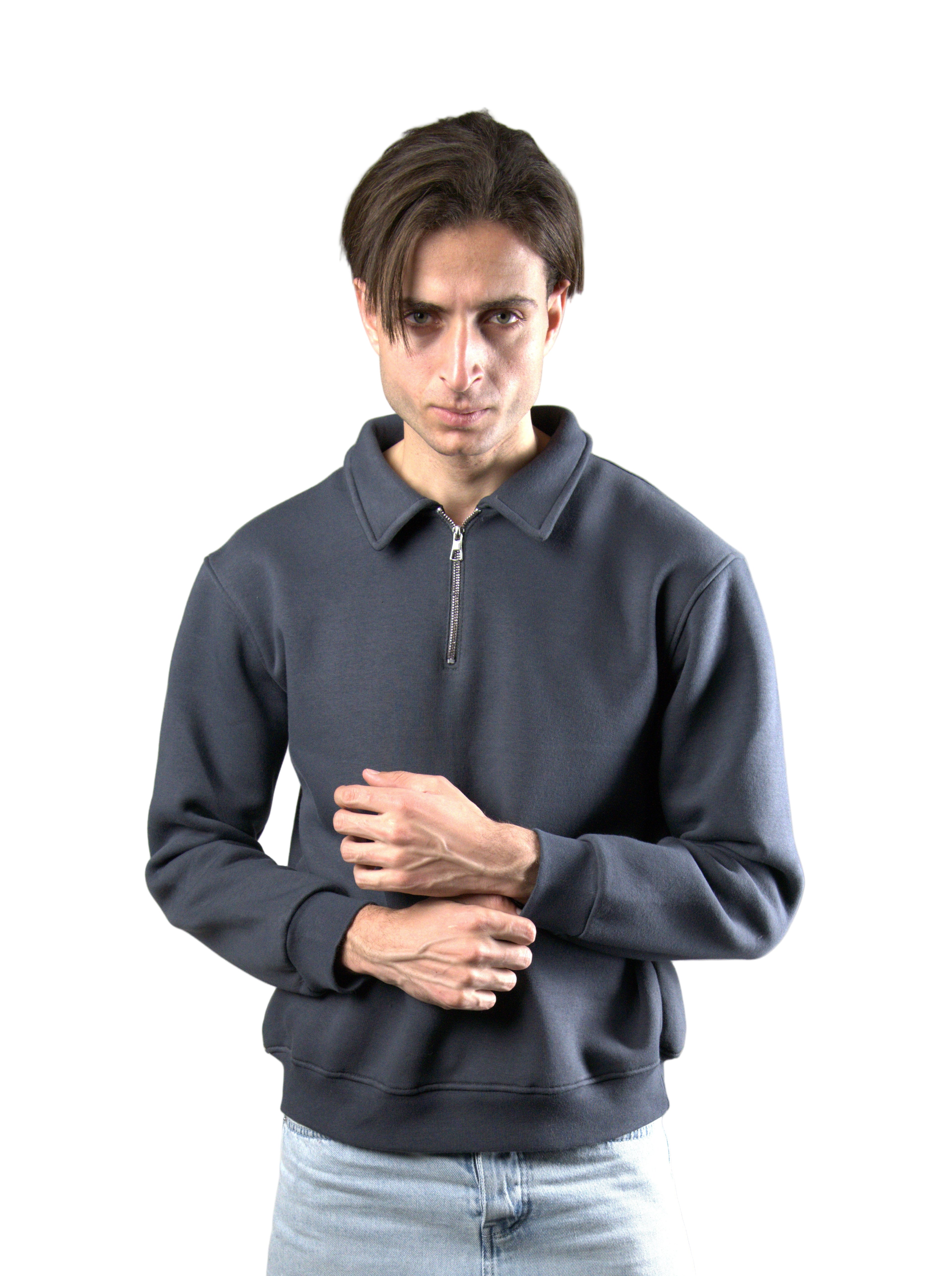 YUVA Silver Quarter Zipper Streetwear Sweatshirt