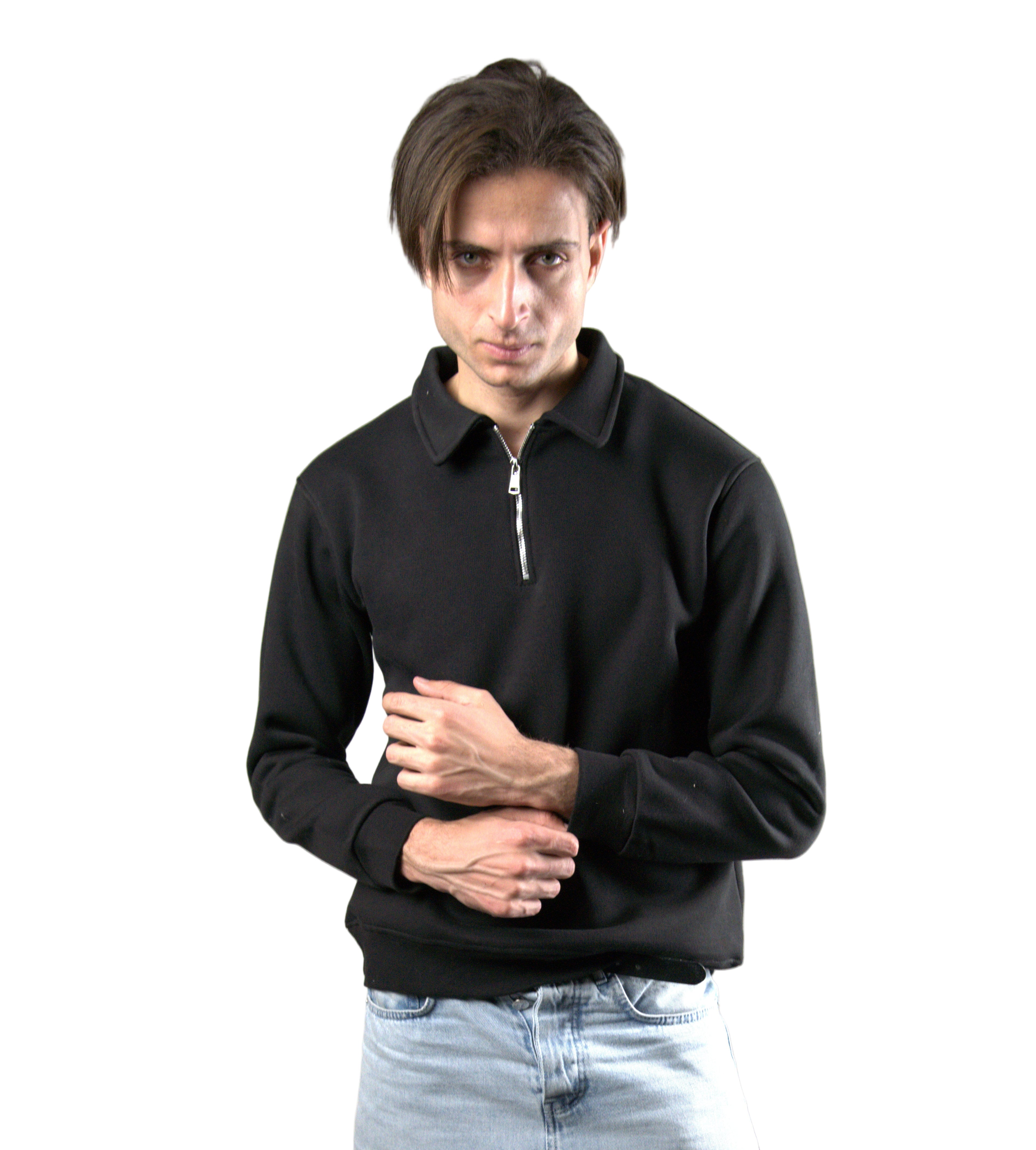YUVA Black Quarter Zipper Streetwear Sweatshirt