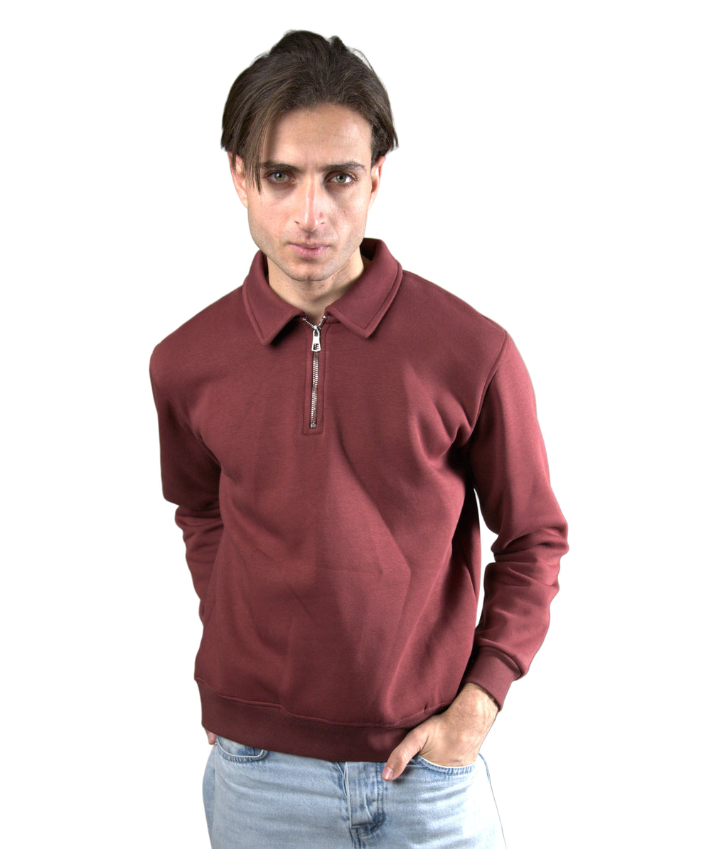 YUVA Burgundy Quarter Zipper Streetwear Sweatshirt 