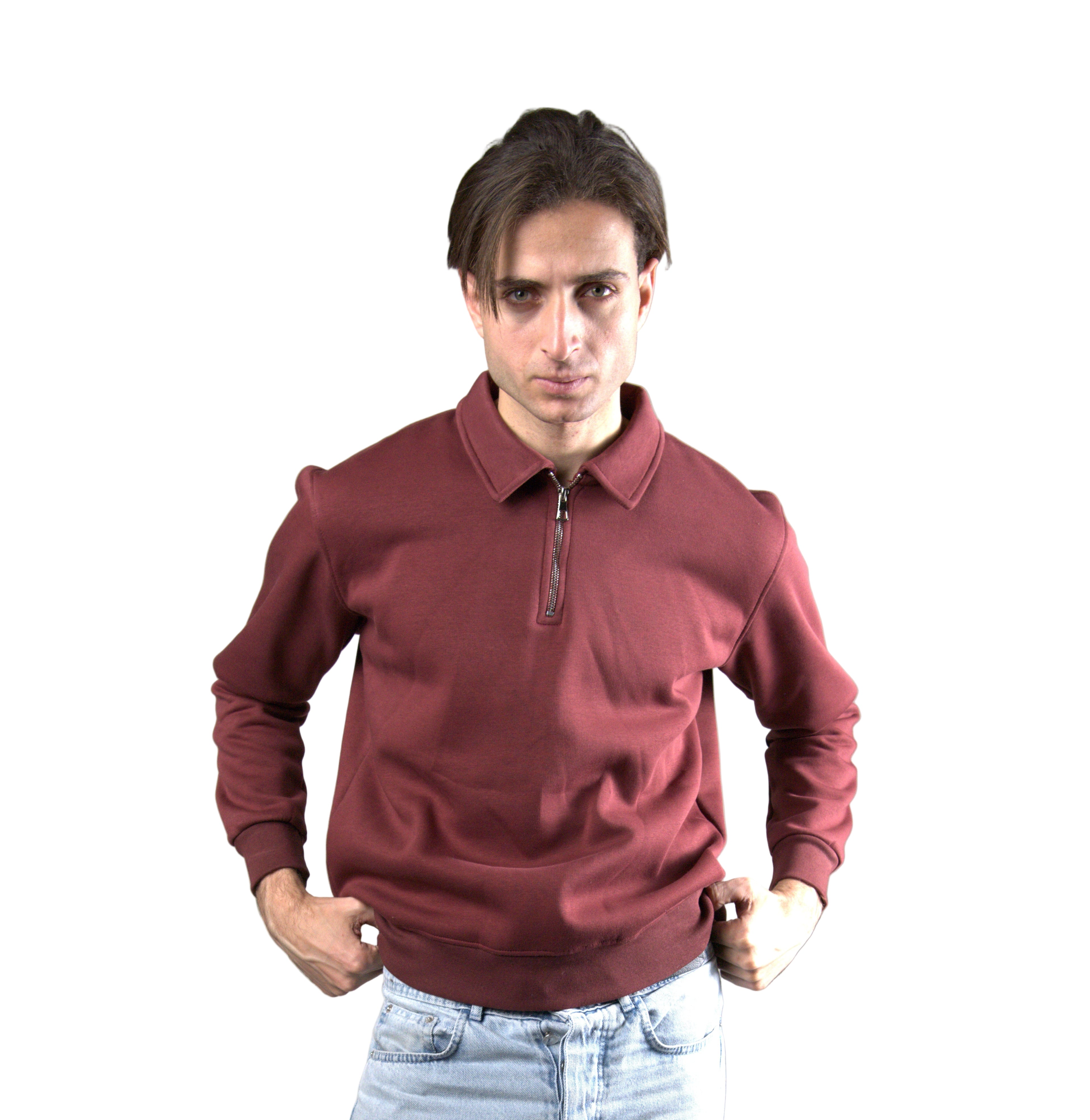 YUVA Burgundy Quarter Zipper Streetwear Sweatshirt 