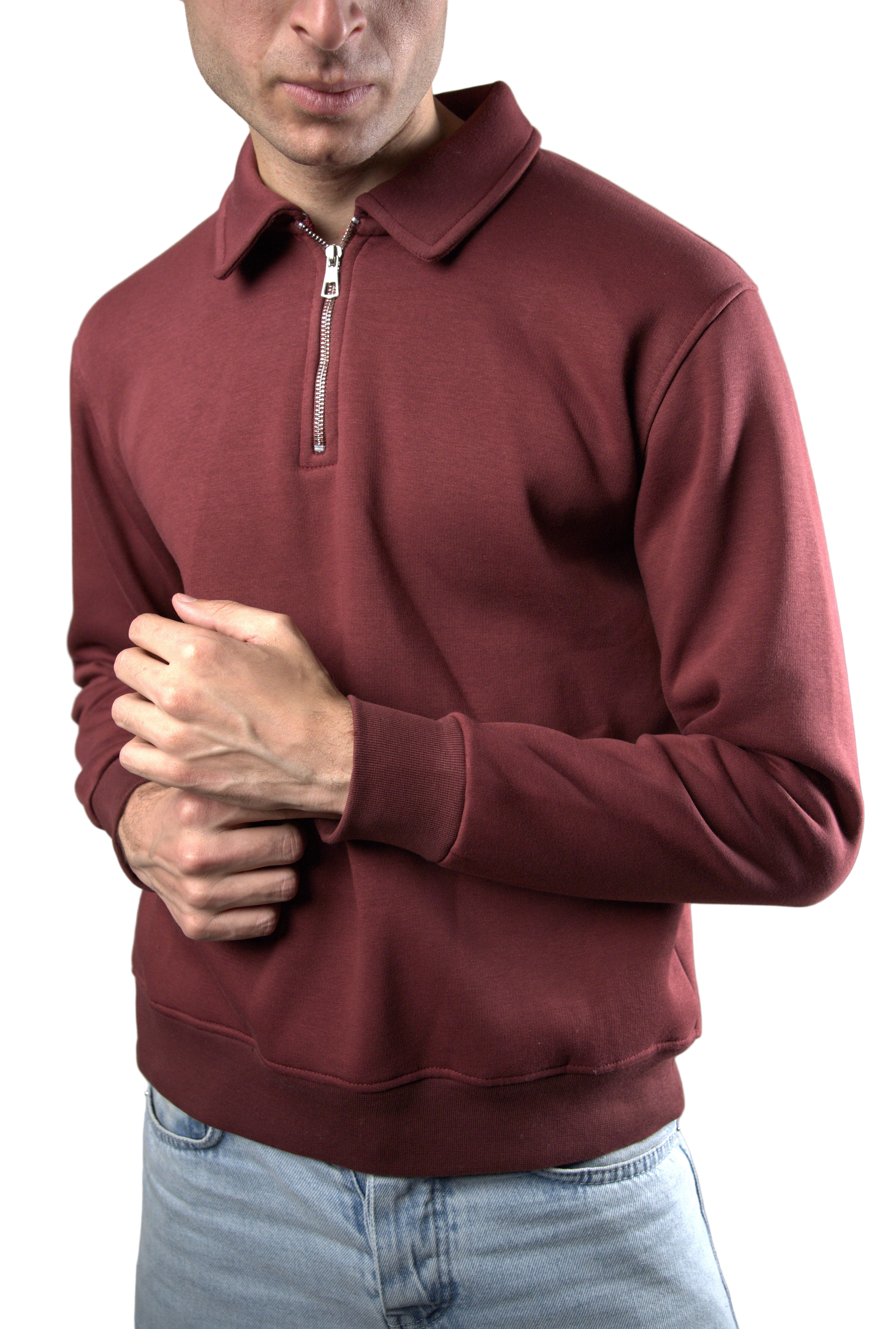 YUVA Burgundy Quarter Zipper Streetwear Sweatshirt 